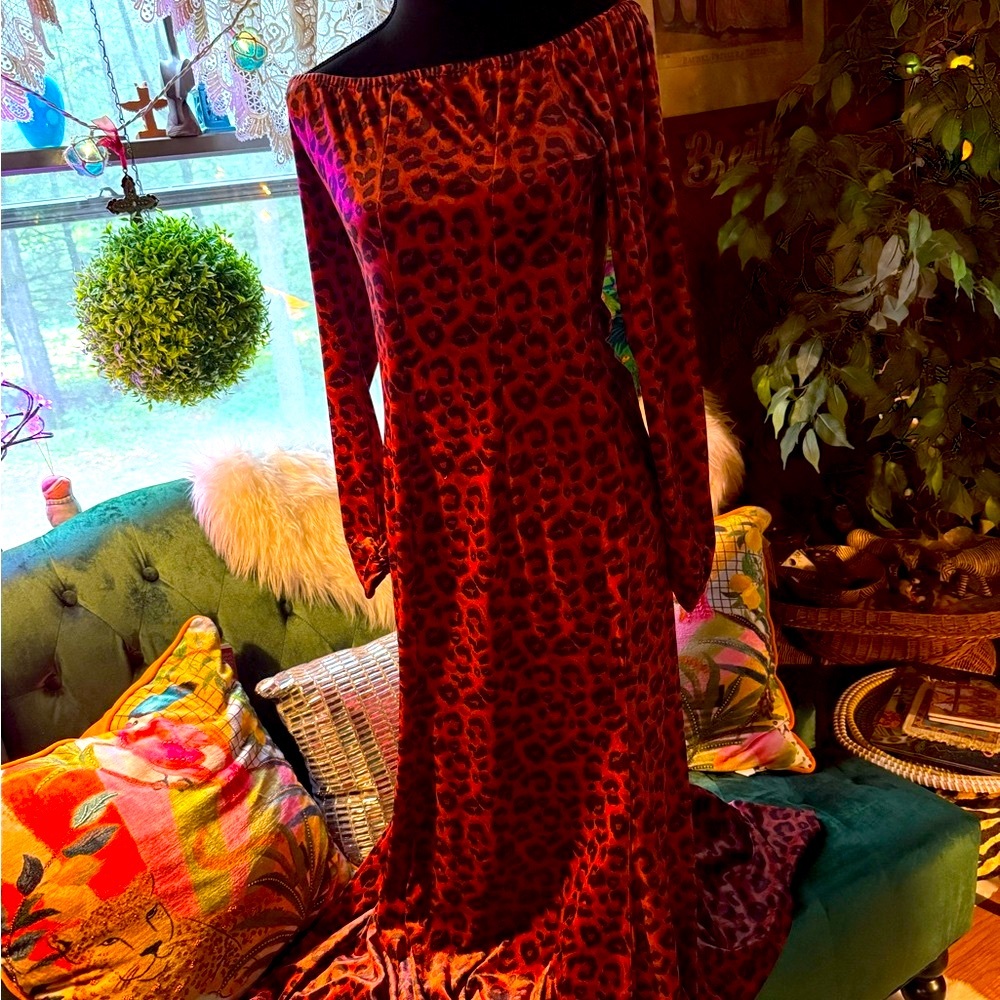 No Boundaries Red Leopard Long Sleeve Dress